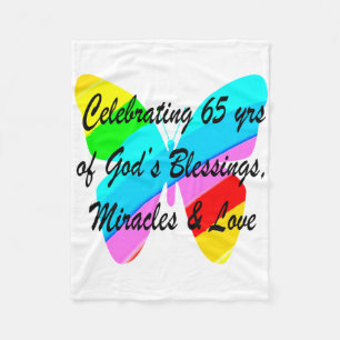 65TH BIRTHDAY RAIN BUTTERFLY DESIGN FLEECE BLANKET