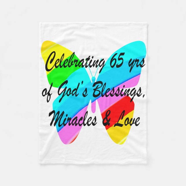 65TH BIRTHDAY RAIN BUTTERFLY DESIGN FLEECE BLANKET (Front)