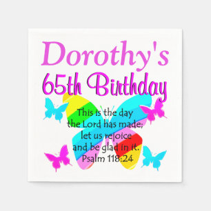 65TH BIRTHDAY RAINBOW BUTTERFLY NAPKINS