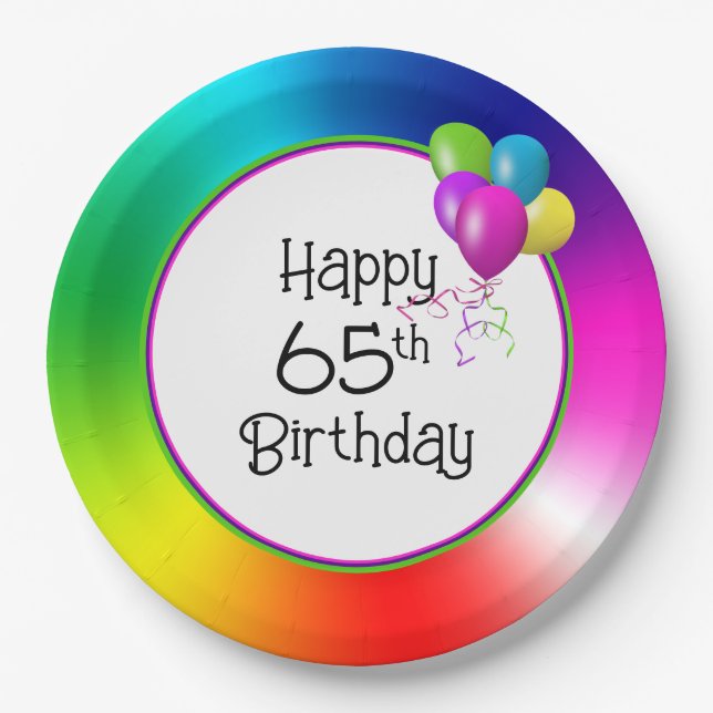 65th Birthday Rainbow  Paper Plate (Front)