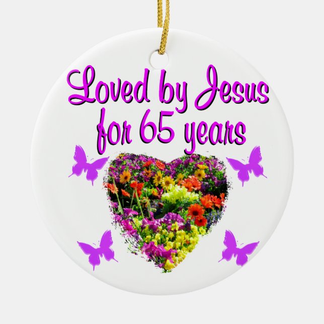 65TH BIRTHDAY RELIGIOUS CERAMIC TREE DECORATION (Front)