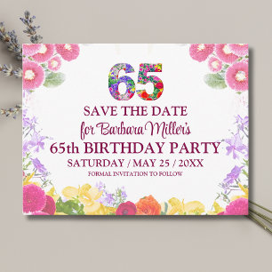 65th Birthday Save the Date, Blush Bloom Floral 65 Announcement Postcard