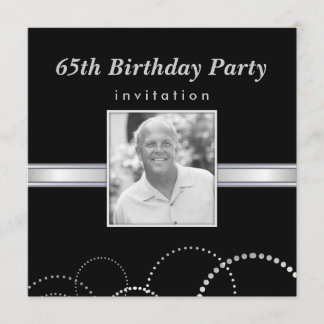 65th Birthday Silver & Black Photo Invitations
