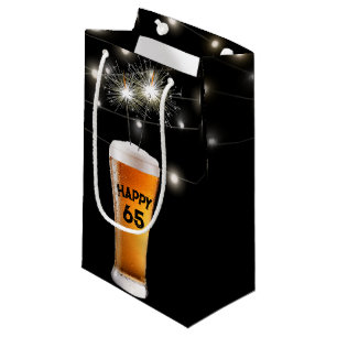65th Birthday Sparkler In Beer Small Gift Bag