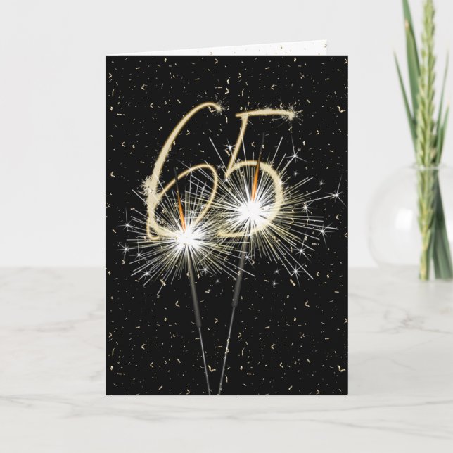 65th Birthday Sparkler on black Card (Front)