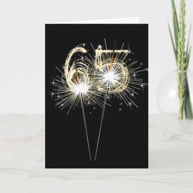 65th Birthday Sparklers on Black  Card (Front)