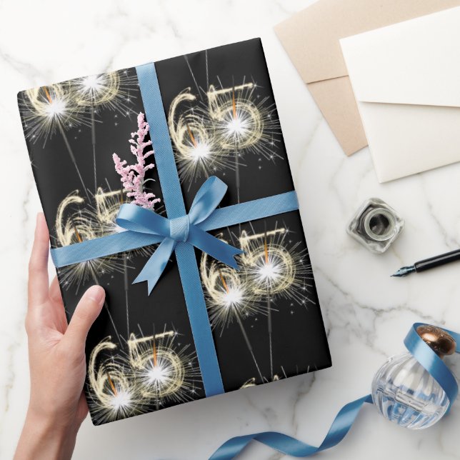65th Birthday Sparklers on Black  Wrapping Paper (Gifting)