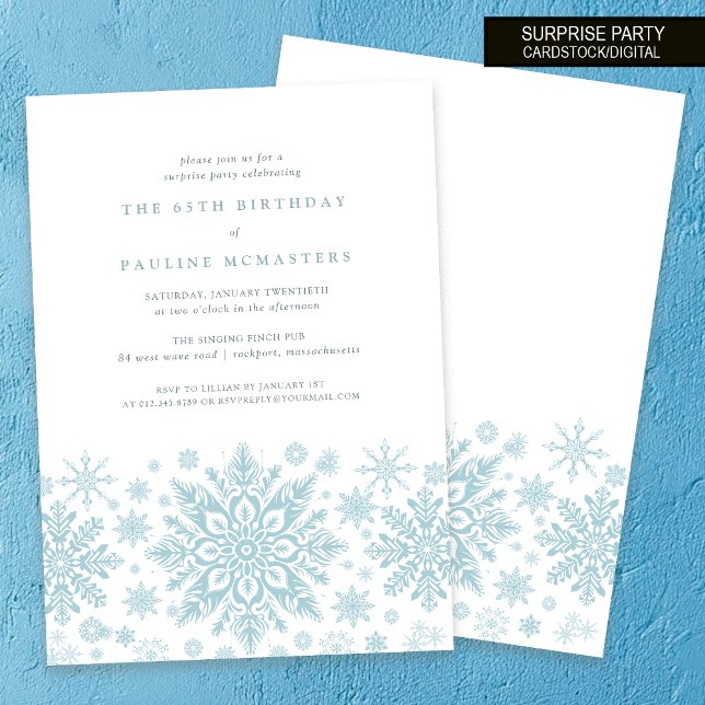 65th Birthday Surprise Party Blue Snowflake Invitation (Creator Uploaded)