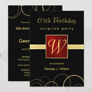 65th Birthday Surprise Party - Elegant Monogram Invitation
