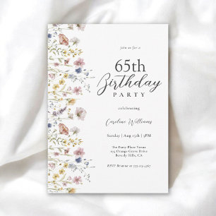 65th Birthday Watercolor Wildflowers Floral  Invitation
