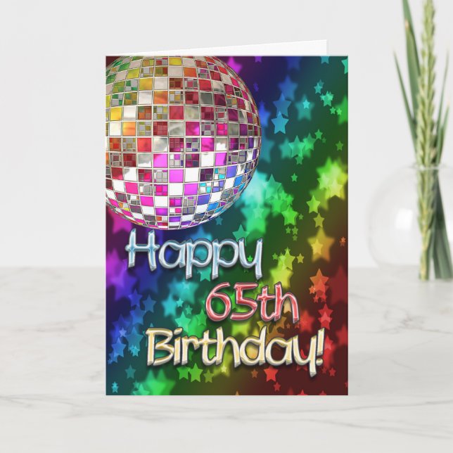 65th birthday with disco ball and rainbow of star card (Front)
