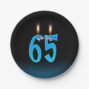 65th Birthday with lit candle numbers Paper Plate