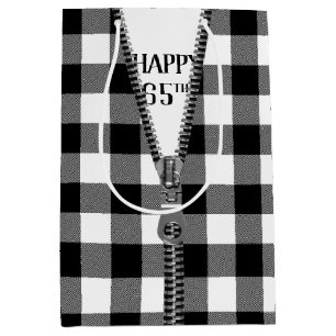 65th Birthday Zipper On Buffalo Plaid Medium Gift Bag