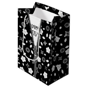 65th Birthday Zipper On Flowers  Medium Gift Bag