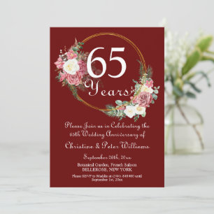 65th Blue Sapphire Wedding Anniversary Roses  Invitation