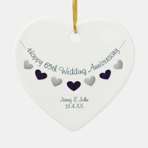 65th bunting wedding anniversary husband & wife ceramic ornament