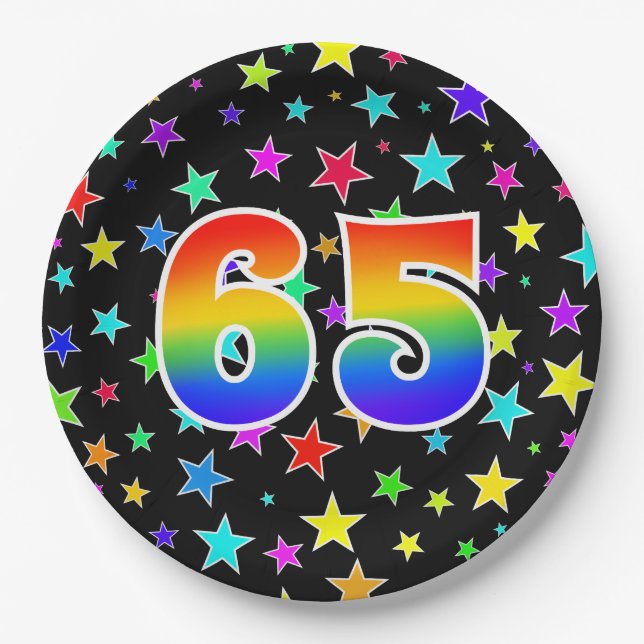 65th Event: Bold, Fun, Colourful Rainbow 65 Paper Plate (Front)