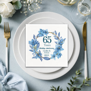 65th Floral Blue Sapphire Wedding Anniversary Napkin