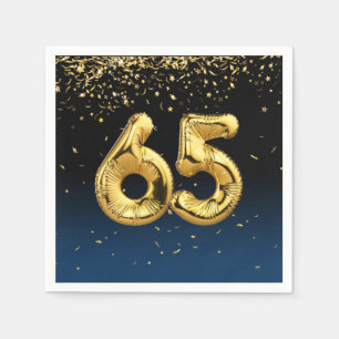 65th Gold Party Balloons and Confetti Napkins