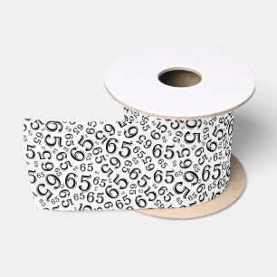 65th Modern Random Number Pattern Black/White Satin Ribbon