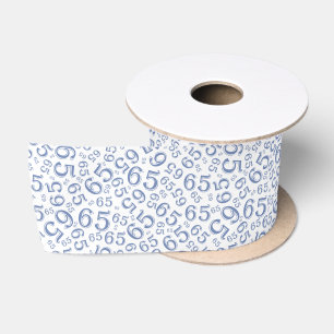 65th Modern Random Number Pattern Blue/White Satin Ribbon