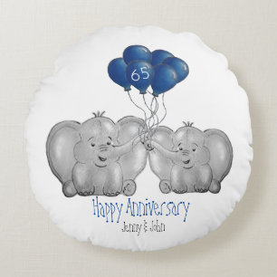 65th sapphire wedding anniversary elephant round cushion