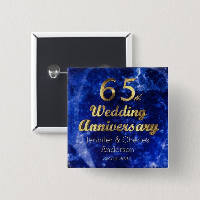65th Sapphire Wedding Anniversary Gold Typography 15 Cm Square Badge (Front & Back)