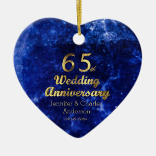 65th Sapphire Wedding Anniversary Gold Typography Ceramic Ornament