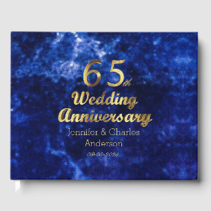 65th Sapphire Wedding Anniversary Gold Typography Guest Book