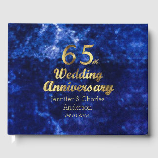 65th Sapphire Wedding Anniversary Gold Typography Guest Book