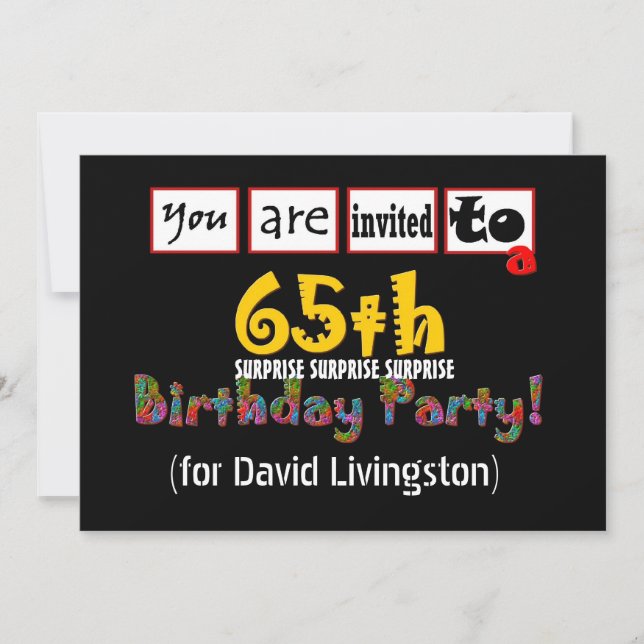 65th SURPRISE Birthday Party Invitation Template (Front)