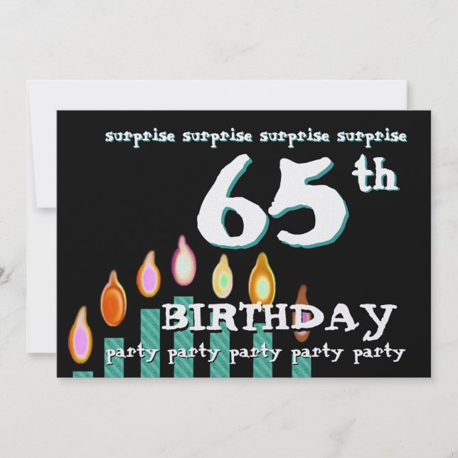 65th SURPRISE Birthday Teal Candles Invitation (Front)
