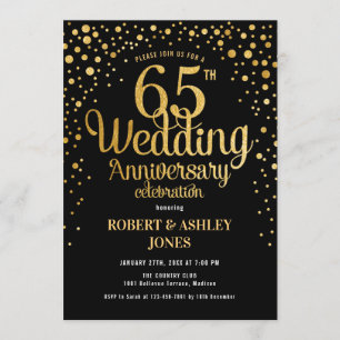 65th Wedding Anniversary - Black & Gold Invitation