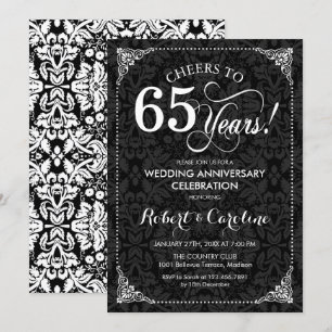 65th Wedding Anniversary - Black White Damask Invitation