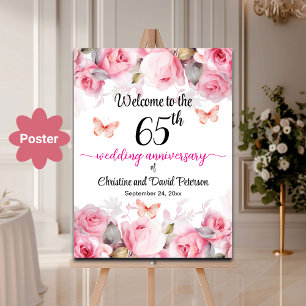 65th Wedding Anniversary Blush Roses Welcome Poster