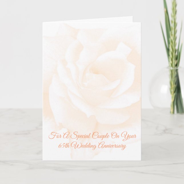 65th Wedding Anniversary Card Ivory Rose (Front)