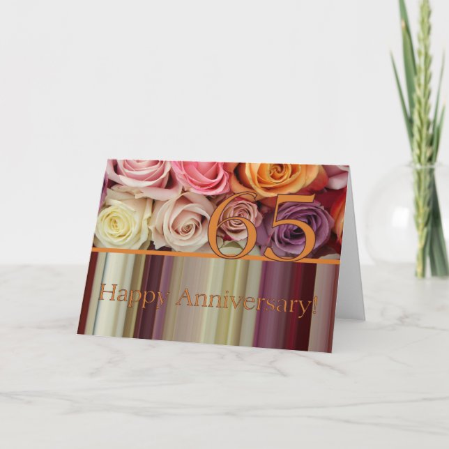 65th Wedding Anniversary Card -Pastel roses stripe (Front)