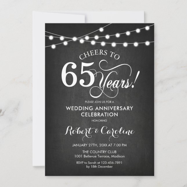 65th Wedding Anniversary - Chalkboard Black White Invitation (Front)