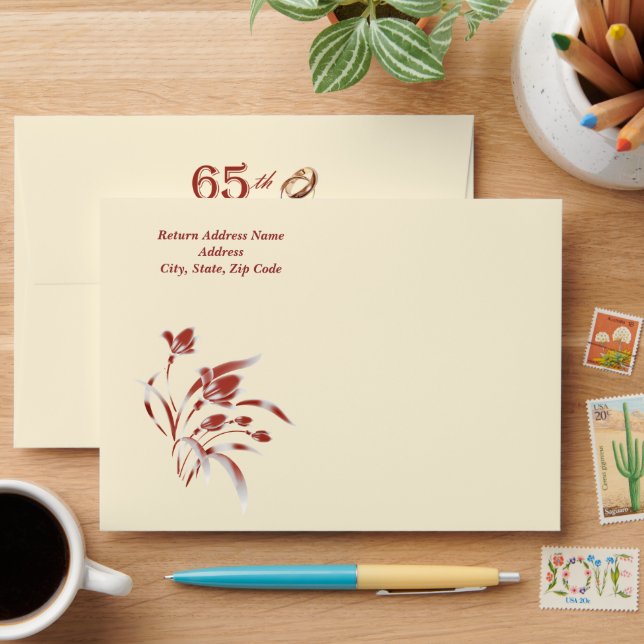 65th Wedding Anniversary Elegant Floral Custom Envelopes (Desk)