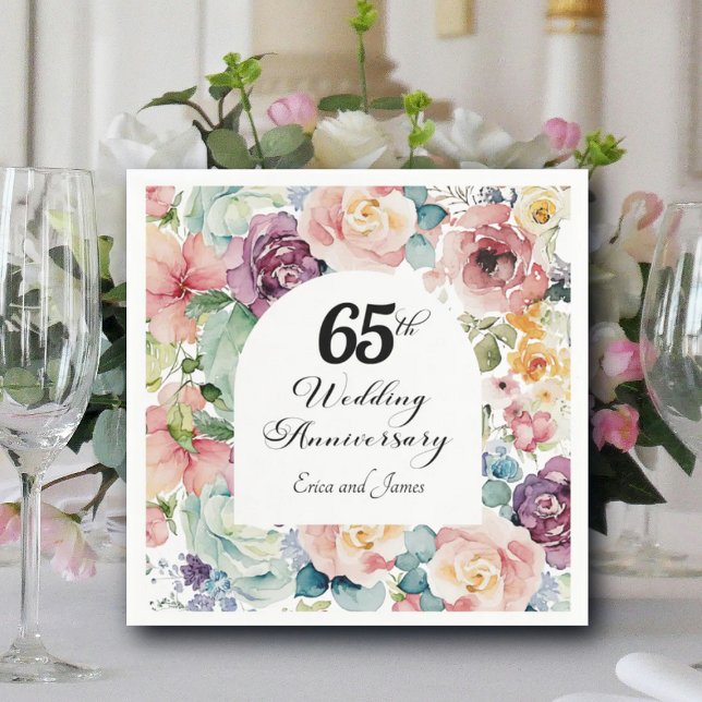 65th Wedding Anniversary Elegant Script Floral Napkin (Creator Uploaded)