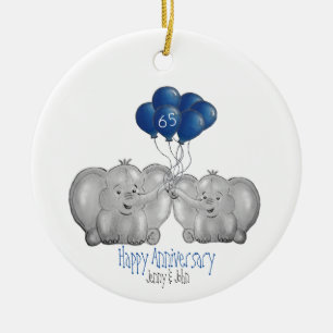 65th wedding anniversary elephant husband & wife ceramic ornament