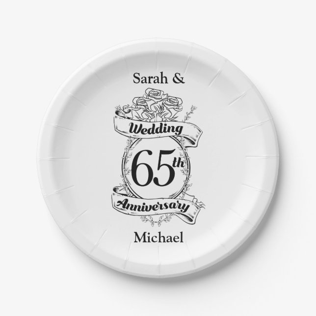 65th Wedding Anniversary Flowers Paper Plate (Front)