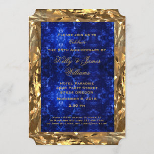 65th Wedding Anniversary Gold Blue Sapphire Chic Invitation