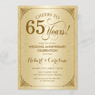 65th Wedding Anniversary - Gold Damask Invitation
