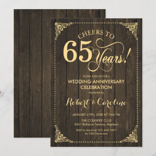 65th Wedding Anniversary - Gold Wood Invitation