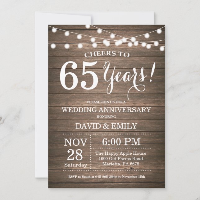 65th Wedding Anniversary Invitation Rustic Wood (Front)
