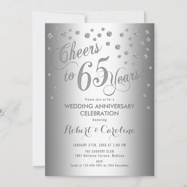 65th Wedding Anniversary Invitation - Silver White (Front)