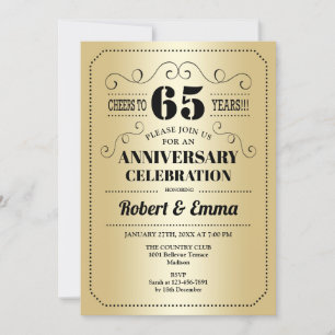 65th Wedding Anniversary Party - Gold Black Invitation