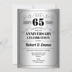 65th Wedding Anniversary Party - Silver Black Invitation