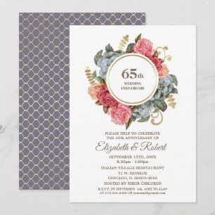 65th Wedding Anniversary Party Vintage Floral Invitation